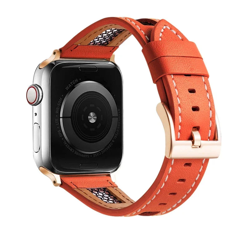 Bracelet de montre en cuir de veau véritable et maille, compatible avec Apple Watch SE 2023 44 mm, Apple Watch SE 2023 40 mm, Apple Watch Ultra 2 49 mm, Apple Watch Series 9 45 mm, Apple Watch Series 9 41 mm et Apple Watch Ultra 49 mm.