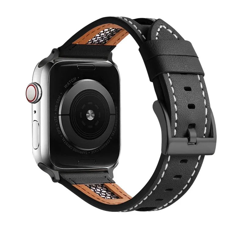 Mesh Calfskin Genuine Leather Watch Band, For Apple Watch Series 4 44mm, For Apple Watch Series 4 40mm, For Apple Watch Series 3 38mm, For Apple Watch Series 3 42mm, For Apple Watch Series 2 42mm, For Apple Watch Series 2 38mm