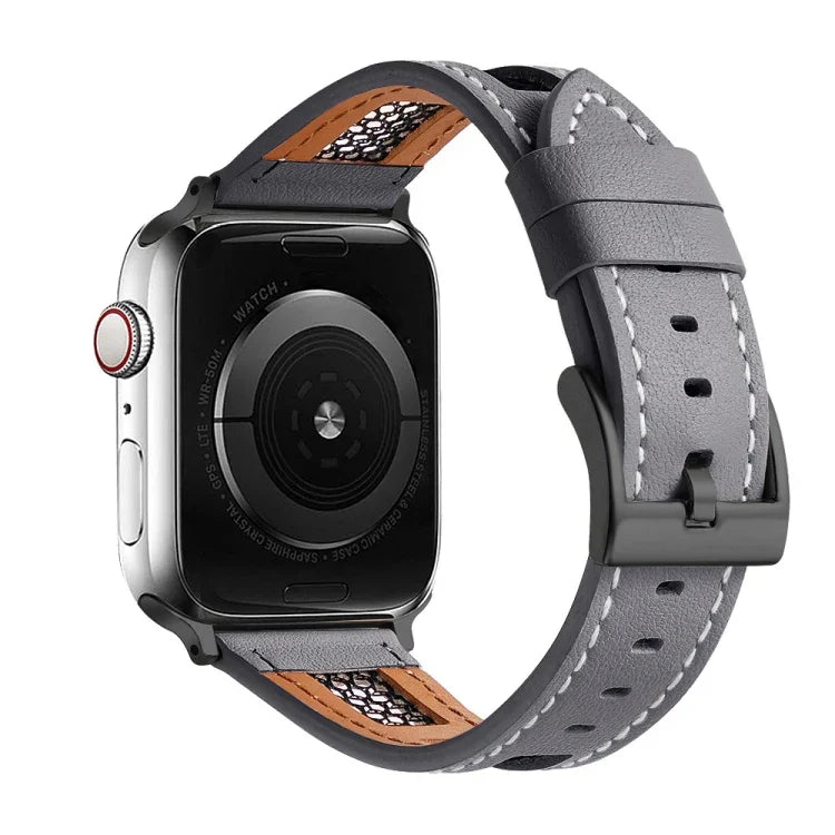 Mesh Calfskin Genuine Leather Watch Band, For Apple Watch Series 4 44mm, For Apple Watch Series 4 40mm, For Apple Watch Series 3 38mm, For Apple Watch Series 3 42mm, For Apple Watch Series 2 42mm, For Apple Watch Series 2 38mm