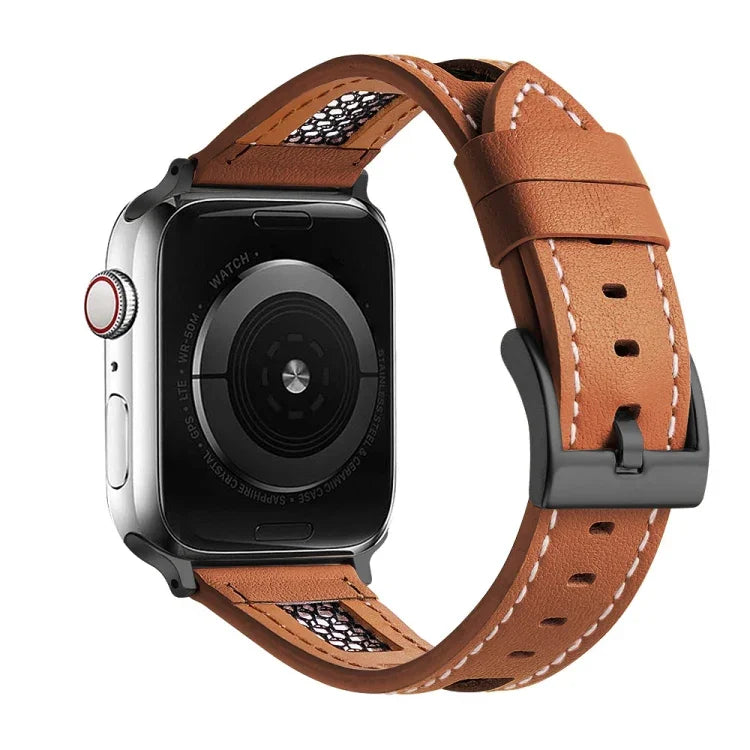 Bracelet de montre en cuir de veau véritable à mailles, pour Apple Watch 42 mm et Apple Watch 38 mm