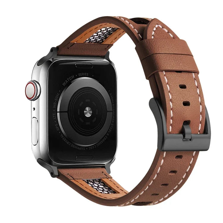 Bracelet de montre en cuir de veau véritable à mailles, pour Apple Watch 42 mm et Apple Watch 38 mm