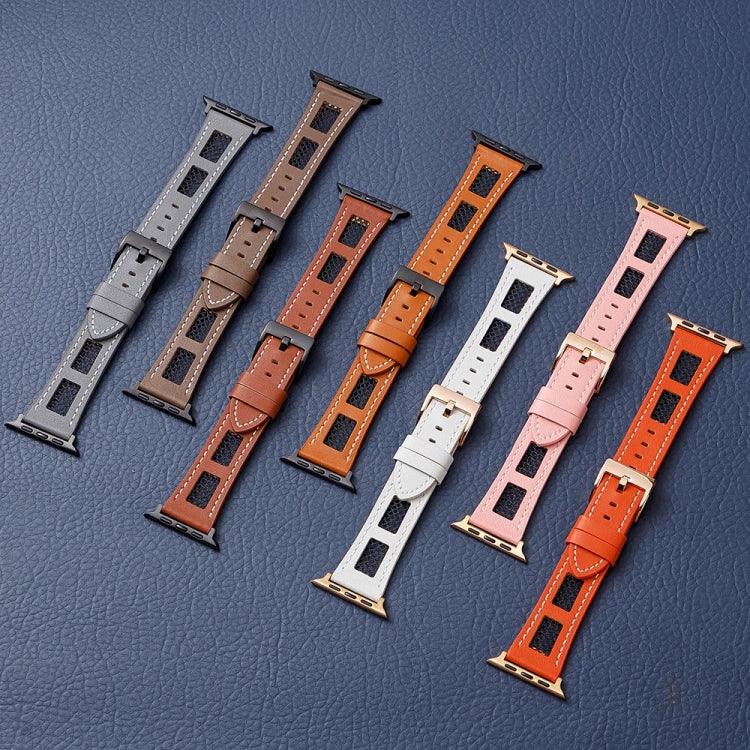 Bracelet de montre en cuir de veau véritable à mailles, pour Apple Watch 42 mm et Apple Watch 38 mm