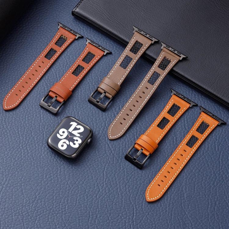 Bracelet de montre en cuir de veau véritable à mailles, pour Apple Watch 42 mm et Apple Watch 38 mm