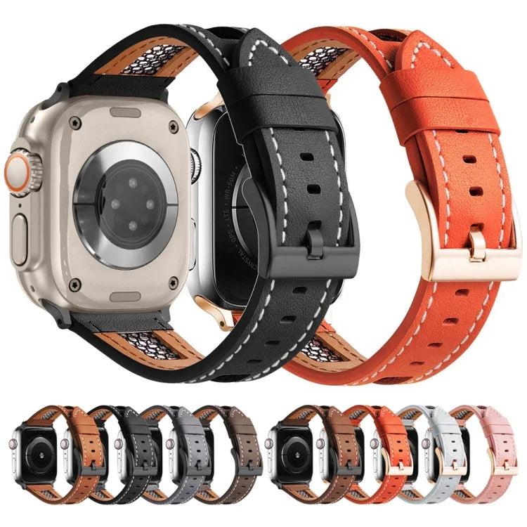 Bracelet de montre en cuir de veau véritable à mailles, pour Apple Watch 42 mm et Apple Watch 38 mm