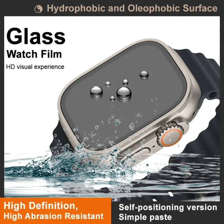 Film protecteur en verre trempé IMAK pour Apple Watch Ultra 1/2/3 49 mm, version auto-positionnable