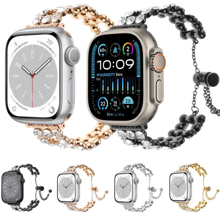 Rhinestone Metal Bracelet Watch Band, For Apple Watch SE 2023 44mm, For Apple Watch SE 2023 40mm, For Apple Watch Ultra 2 49mm, For Apple Watch Series 9 45mm, For Apple Watch Series 9 41mm, For Apple Watch Ultra 49mm, For Apple Watch Series 8 41mm     ...