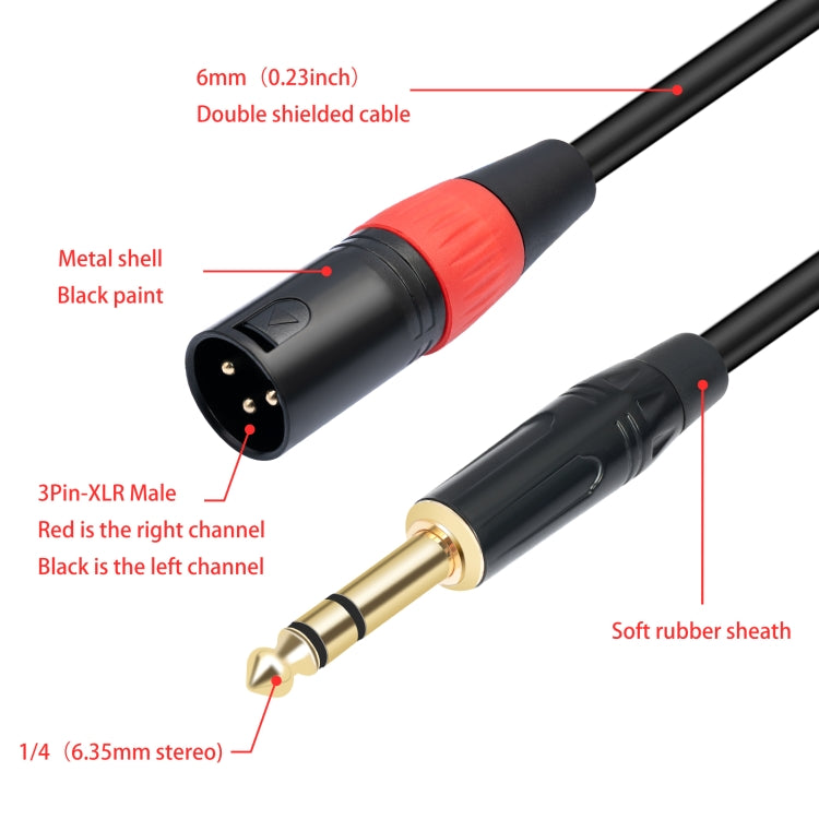 Câble audio TC145YXK108RE-10 6,35 mm 1/4 TRS mâle vers double XLR mâle, 1 m, 2 m, 3 m