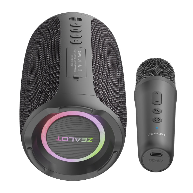 Enceinte sans fil Karaoké Zealot S61M RGB avec Lumières Rythmiques, Un Seul Micro, Deux Micros