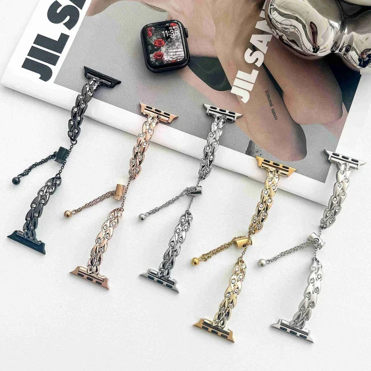 Rhinestone Peacock Metal Bracelet Watch Band, For Apple Watch SE 2023 44mm, For Apple Watch SE 2023 40mm, For Apple Watch Ultra 2 49mm, For Apple Watch Series 9 45mm, For Apple Watch Series 9 41mm, For Apple Watch Ultra 49mm, For Apple Watch Series 8 4...