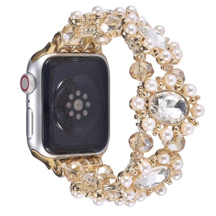 Beaded Pearl Gemstone Bracelet Watch Band, For Apple Watch SE 2023 44mm, For Apple Watch SE 2023 40mm, For Apple Watch Ultra 2 49mm, For Apple Watch Series 9 45mm, For Apple Watch Series 9 41mm, For Apple Watch Ultra 49mm, For Apple Watch Series 8 41mm...