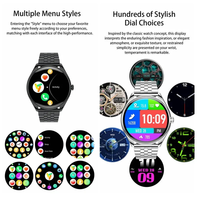 Montre connectée MT55 avec écran AMOLED HD de 1,43 pouce, ultra-fine, fonction appels et santé, bracelet en silicone
