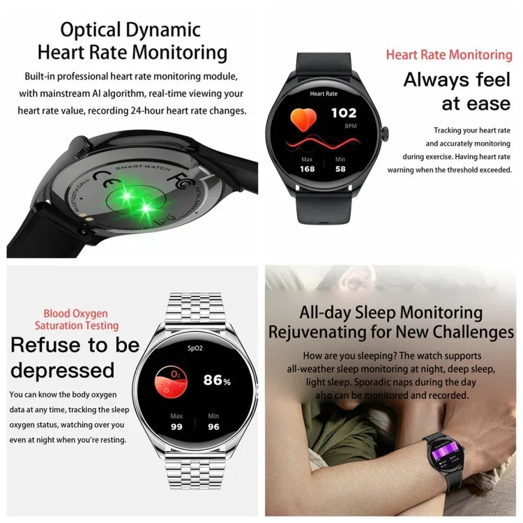 Montre connectée MT55 avec écran AMOLED HD de 1,43 pouce, ultra-fine, fonction appels et santé, bracelet en silicone