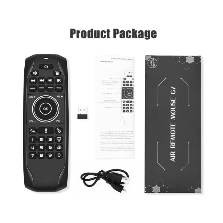 Souris aérienne G7V Pro 2,4 GHz avec rétroéclairage LED, clavier et télécommande sans fil avec gyroscope pour boîtier TV Android/PC, compatible avec la commande vocale intelligente.