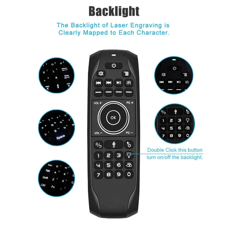 Souris aérienne G7V Pro 2,4 GHz avec rétroéclairage LED, clavier et télécommande sans fil avec gyroscope pour boîtier TV Android/PC, compatible avec la commande vocale intelligente.