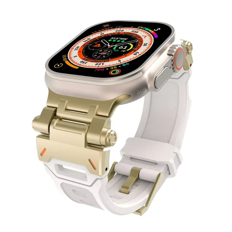 Bracelet de montre en TPU avec connecteurs en acier inoxydable, compatible avec Apple Watch Series 9 45 mm et Apple Watch Ultra 49 mm.