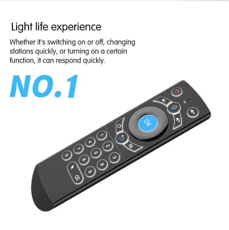 Souris aérienne G21 2,4 GHz avec clavier rétroéclairé LED, télécommande sans fil et gyroscope pour boîtier TV Android/PC, compatible avec la commande vocale intelligente, bleu