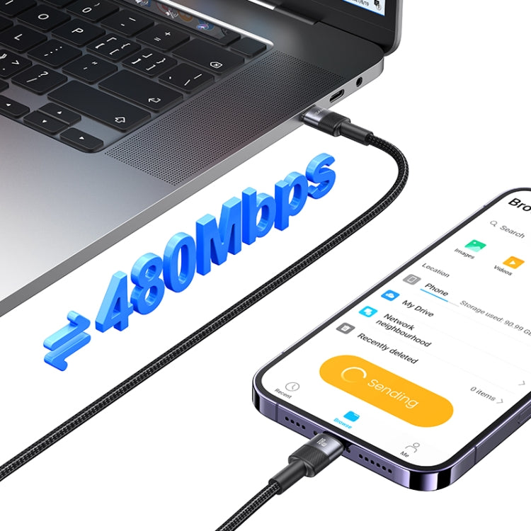 Câble de données en alliage d'aluminium USAMS SJ729 30W USB-C/Type-C vers 8 broches, longueur : 1,2m, SJ729