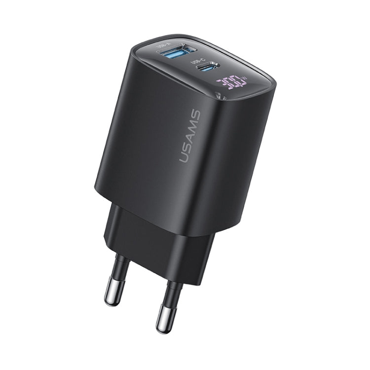 Chargeur GaN à double port USB+USB-C / Type-C 30W USAMS CC229 avec affichage numérique, spécifications : prise EU, CC229