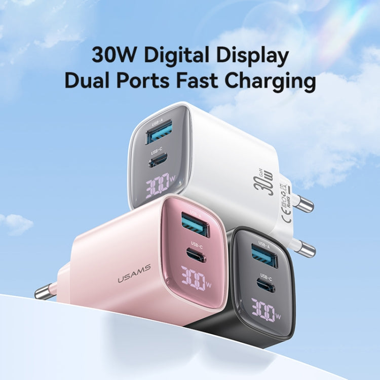 Chargeur GaN à double port USB+USB-C / Type-C 30W USAMS CC229 avec affichage numérique, spécifications : prise EU, CC229