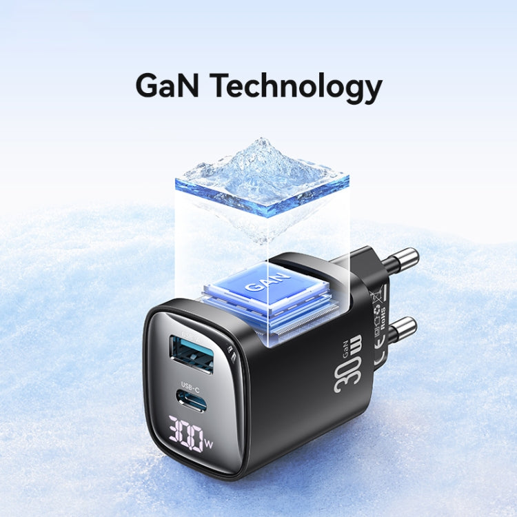 Chargeur GaN à double port USB+USB-C / Type-C 30W USAMS CC229 avec affichage numérique, spécifications : prise EU, CC229