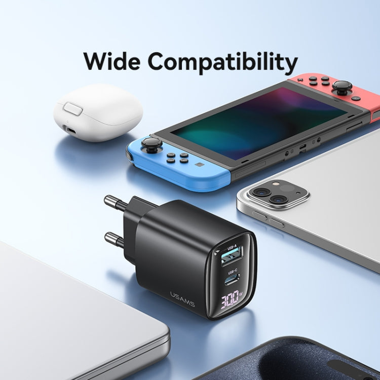 Chargeur GaN à double port USB+USB-C / Type-C 30W USAMS CC229 avec affichage numérique, spécifications : prise EU, CC229