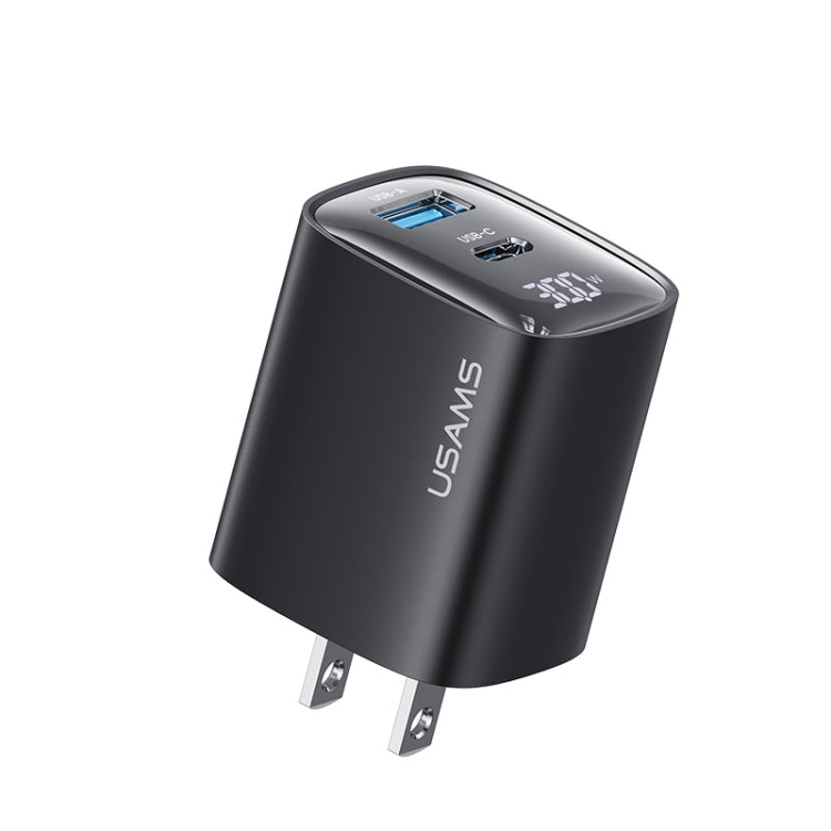 Chargeur double port USB+USB-C / Type-C USAMS CC230 30W GaN avec affichage numérique, Spécifications : prise US, CC230