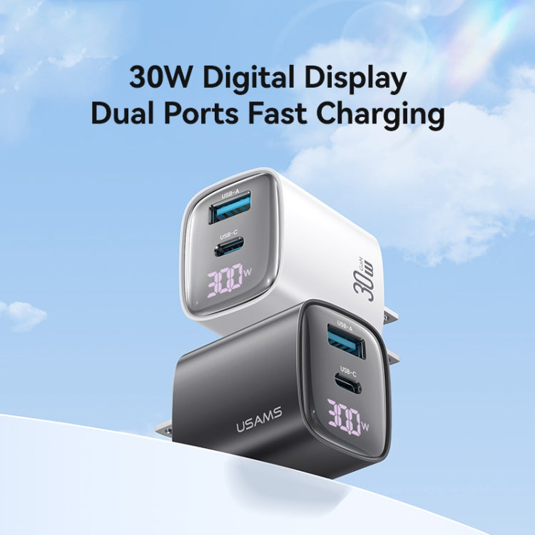 Chargeur double port USB+USB-C / Type-C USAMS CC230 30W GaN avec affichage numérique, Spécifications : prise US, CC230