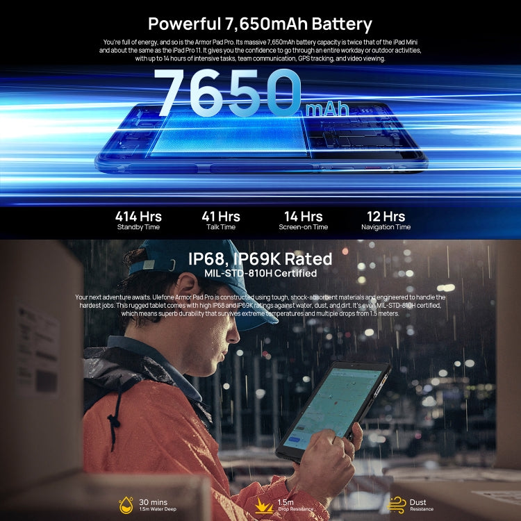 Tablette robuste Ulefone Armor Pad Pro, écran 8 pouces Android 13 MediaTek MT8788 Octa Core Réseau 4G, Prise EU, Armor Pad Pro