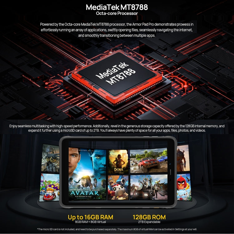 Tablette robuste Ulefone Armor Pad Pro, écran 8 pouces Android 13 MediaTek MT8788 Octa Core Réseau 4G, Prise EU, Armor Pad Pro