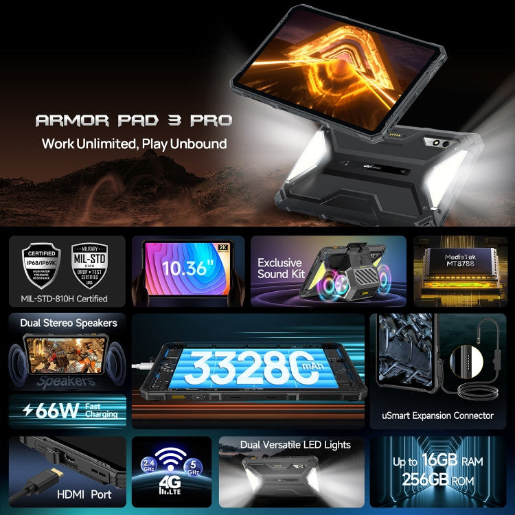 Tablette robuste Ulefone Armor Pad 3 Pro, écran 10,36 pouces Android 13 MediaTek MT8788 Octa Core Réseau 4G, Prise EU, Armor Pad 3 Pro