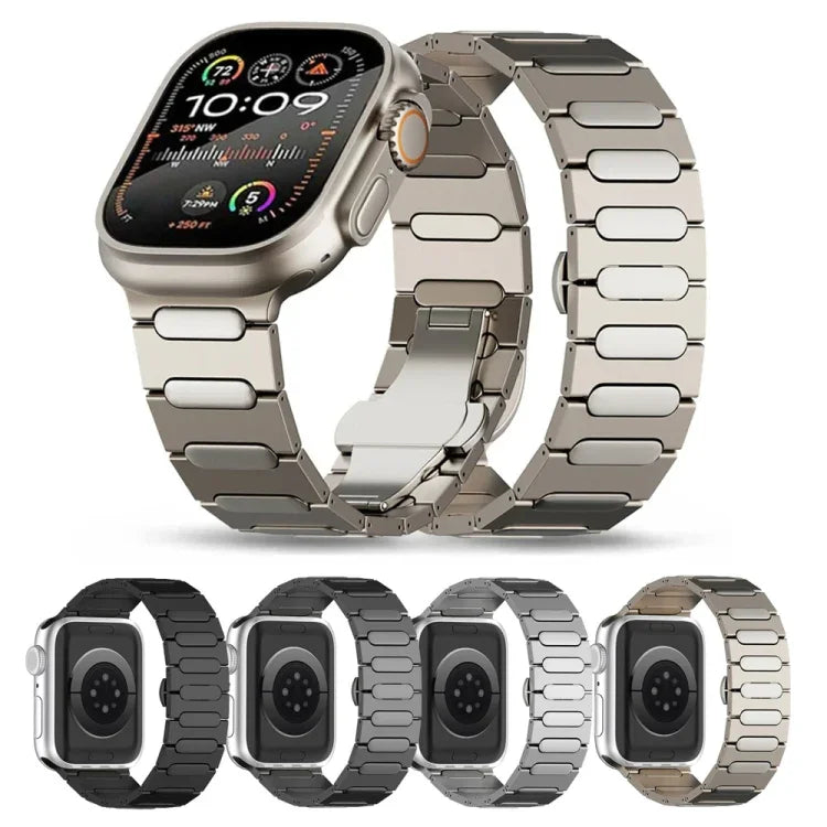 Bracelet de montre ovale en alliage de titane avec boucle papillon, compatible avec Apple Watch SE 2023 44 mm, Apple Watch Ultra 2 49 mm, Apple Watch Series 9 45 mm, Apple Watch Ultra 49 mm, Apple Watch Series 8 45 mm et Apple Watch SE 2022 44 mm…