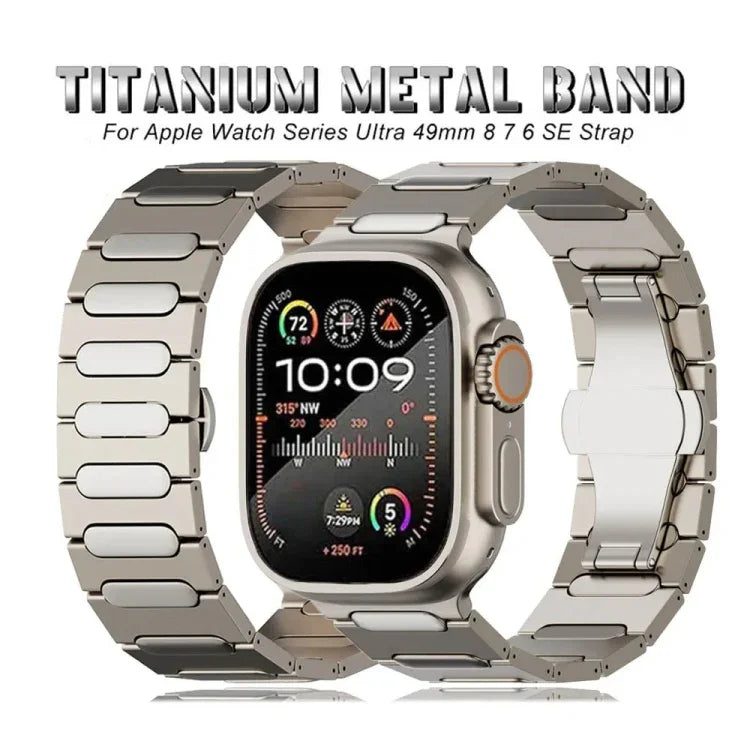 Bracelet de montre ovale en alliage de titane avec boucle papillon, compatible avec Apple Watch SE 2023 44 mm, Apple Watch Ultra 2 49 mm, Apple Watch Series 9 45 mm, Apple Watch Ultra 49 mm, Apple Watch Series 8 45 mm et Apple Watch SE 2022 44 mm…