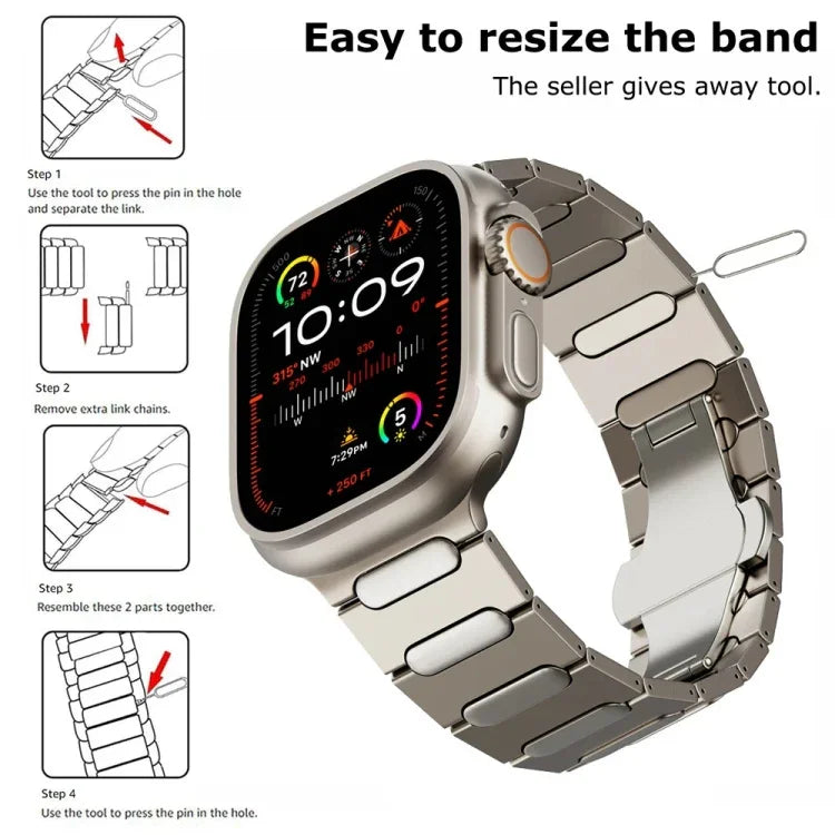 Bracelet de montre ovale en alliage de titane avec boucle papillon, compatible avec Apple Watch SE 2023 44 mm, Apple Watch Ultra 2 49 mm, Apple Watch Series 9 45 mm, Apple Watch Ultra 49 mm, Apple Watch Series 8 45 mm et Apple Watch SE 2022 44 mm…