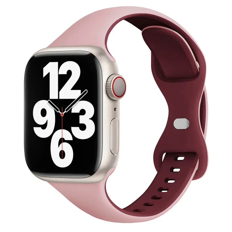 Bracelet de montre en silicone bicolore fin avec boucle papillon, compatible avec Apple Watch Series 5 44 mm, Apple Watch Series 5 40 mm, Apple Watch Series 4 44 mm, Apple Watch Series 4 40 mm, Apple Watch Series 3 38 mm et Apple Watch Series 3 42 mm.