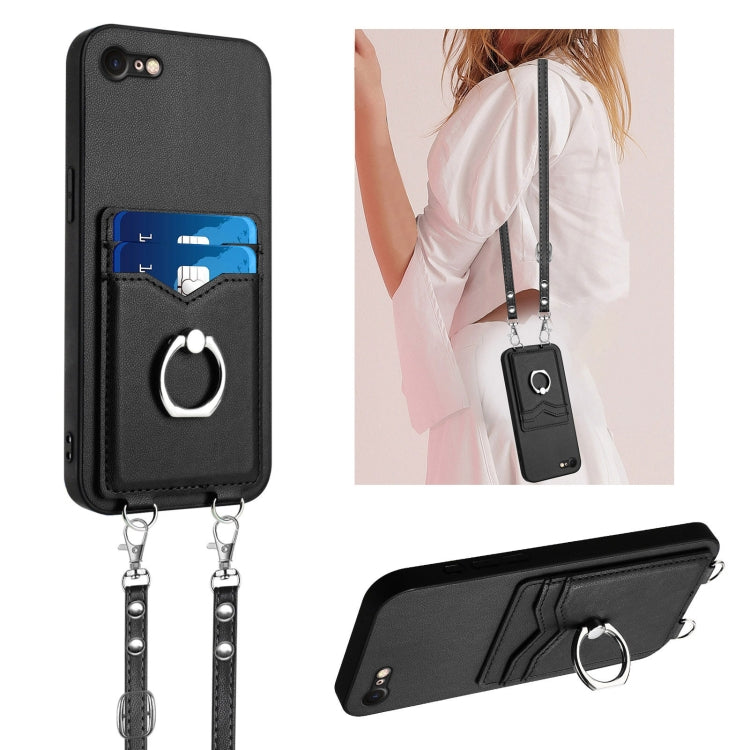 Étui de téléphone avec porte-cartes à anneau et cordon bandoulière R20, pour iPhone 14 Plus, pour iPhone 14, pour iPhone 14 Pro, pour iPhone 14 Pro Max, pour iPhone SE 2022 / SE 2020 / 8, pour iPhone 13 Pro Max, pour iPhone 13 Pro, pour iPhone 13
