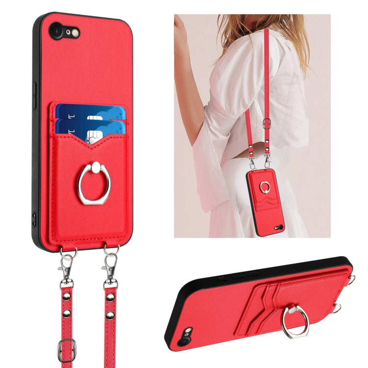 Étui de téléphone avec porte-cartes à anneau et cordon bandoulière R20, pour iPhone 14 Plus, pour iPhone 14, pour iPhone 14 Pro, pour iPhone 14 Pro Max, pour iPhone SE 2022 / SE 2020 / 8, pour iPhone 13 Pro Max, pour iPhone 13 Pro, pour iPhone 13