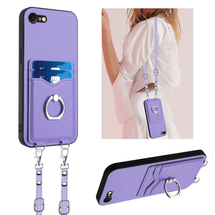 Étui de téléphone avec porte-cartes à anneau et cordon bandoulière R20, pour iPhone 14 Plus, pour iPhone 14, pour iPhone 14 Pro, pour iPhone 14 Pro Max, pour iPhone SE 2022 / SE 2020 / 8, pour iPhone 13 Pro Max, pour iPhone 13 Pro, pour iPhone 13