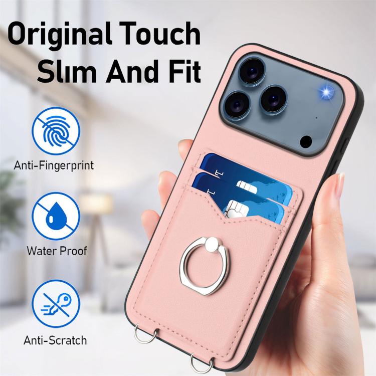 Étui de téléphone R20 Crossbody avec anneau et porte-cartes, pour iPhone 17 Pro Max, pour iPhone 17 Pro, pour iPhone 17, pour iPhone Air, pour iPhone 15 Pro Max, pour iPhone 15 Pro, pour iPhone 15 Plus, pour iPhone 15
