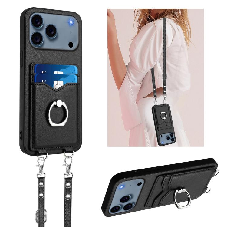 Étui de téléphone R20 Crossbody avec anneau et porte-cartes, pour iPhone 17 Pro Max, pour iPhone 17 Pro, pour iPhone 17, pour iPhone Air, pour iPhone 15 Pro Max, pour iPhone 15 Pro, pour iPhone 15 Plus, pour iPhone 15