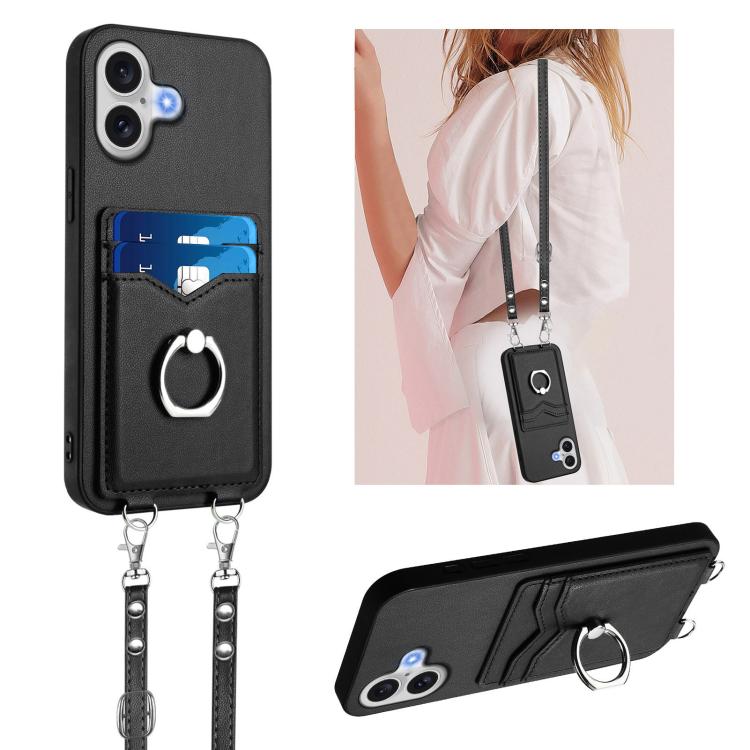 Étui de téléphone R20 Crossbody avec anneau et porte-cartes, pour iPhone 17 Pro Max, pour iPhone 17 Pro, pour iPhone 17, pour iPhone Air, pour iPhone 15 Pro Max, pour iPhone 15 Pro, pour iPhone 15 Plus, pour iPhone 15