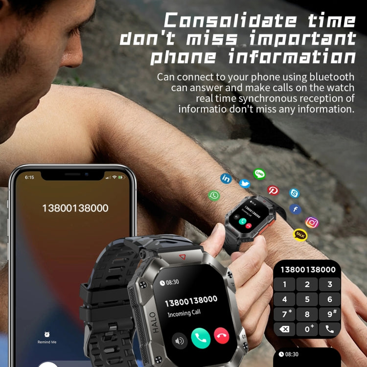 Montre connectée sport KR80 2 pouces BT5.1 IP67, compatible appels Bluetooth, suivi du sommeil, saturation en oxygène, fréquence cardiaque et pression artérielle