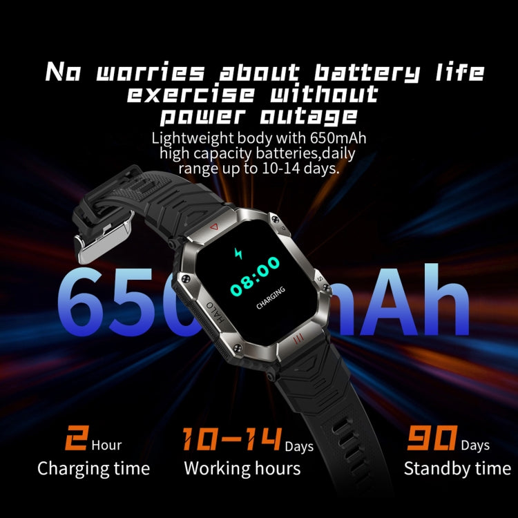 Montre connectée sport KR80 2 pouces BT5.1 IP67, compatible appels Bluetooth, suivi du sommeil, saturation en oxygène, fréquence cardiaque et pression artérielle