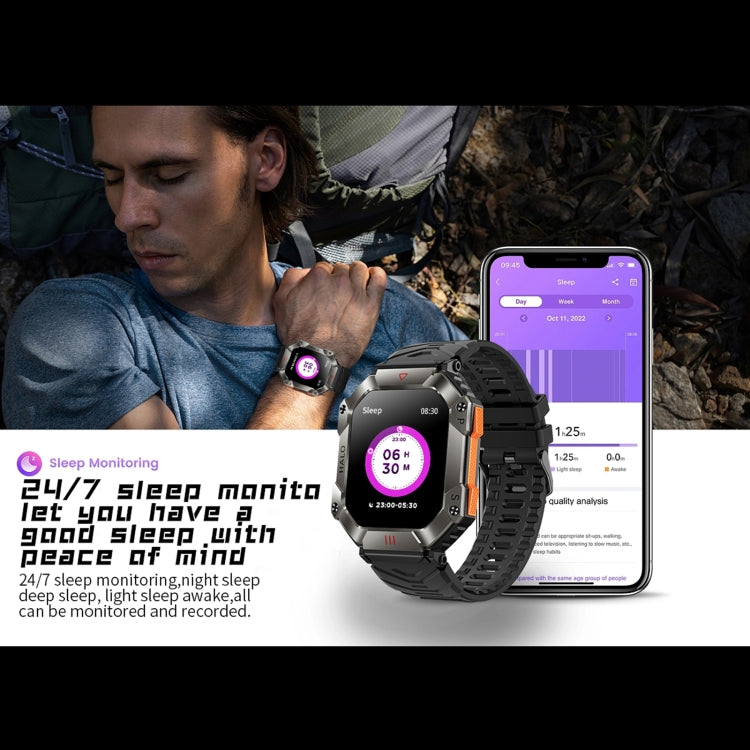 Montre connectée sport KR80 2 pouces BT5.1 IP67, compatible appels Bluetooth, suivi du sommeil, saturation en oxygène, fréquence cardiaque et pression artérielle