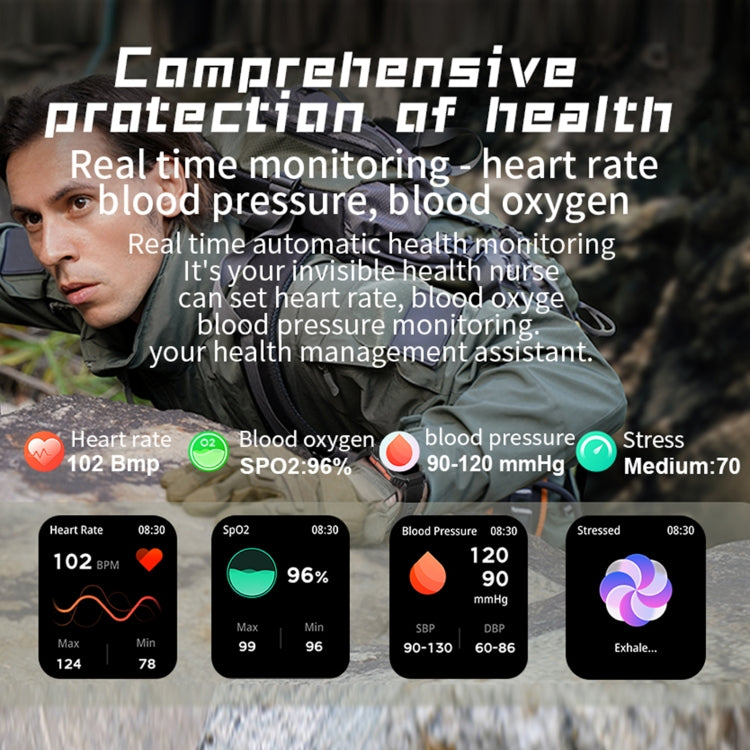 Montre connectée sport KR80 2 pouces BT5.1 IP67, compatible appels Bluetooth, suivi du sommeil, saturation en oxygène, fréquence cardiaque et pression artérielle