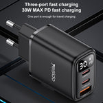 Chargeur Yesido YC69 30W USB + Double USB-C / Type-C avec Affichage Numérique, Spécification : Prise EU, YC69