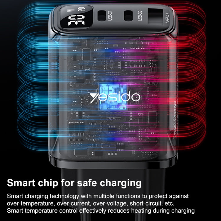 Chargeur Yesido YC69 30W USB + Double USB-C / Type-C avec Affichage Numérique, Spécification : Prise EU, YC69
