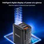 Chargeur Yesido YC69 30W USB + Double USB-C / Type-C avec Affichage Numérique, Spécification : Prise EU, YC69
