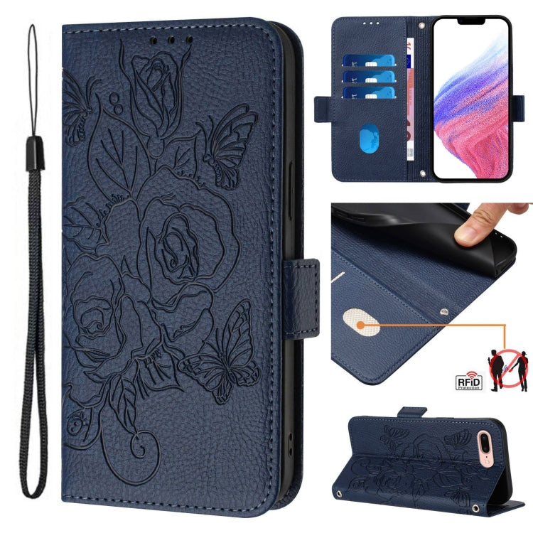 Étui de téléphone en cuir anti-vol RFID motif rose en relief, Pour iPhone 11 Pro Max, Pour iPhone 11, Pour iPhone 11 Pro, Pour iPhone XS / X, Pour iPhone XR, Pour iPhone XS Max, Pour iPhone 8 Plus / 7 Plus