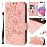 Étui de téléphone en cuir anti-vol RFID motif rose en relief, Pour iPhone 11 Pro Max, Pour iPhone 11, Pour iPhone 11 Pro, Pour iPhone XS / X, Pour iPhone XR, Pour iPhone XS Max, Pour iPhone 8 Plus / 7 Plus