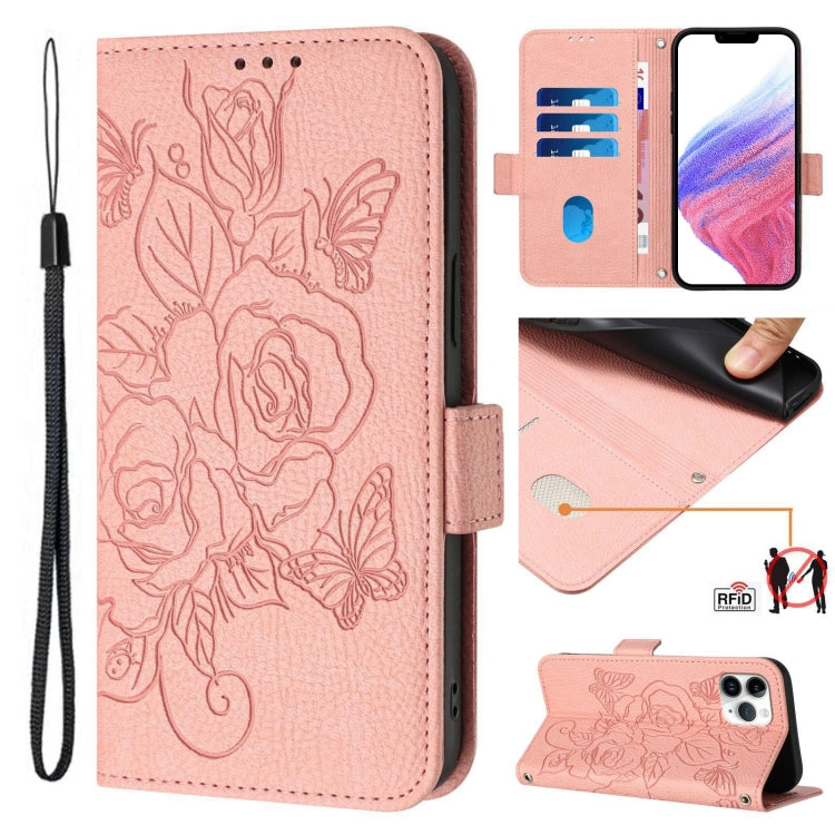 Étui de téléphone en cuir anti-vol RFID motif rose en relief, Pour iPhone 11 Pro Max, Pour iPhone 11, Pour iPhone 11 Pro, Pour iPhone XS / X, Pour iPhone XR, Pour iPhone XS Max, Pour iPhone 8 Plus / 7 Plus